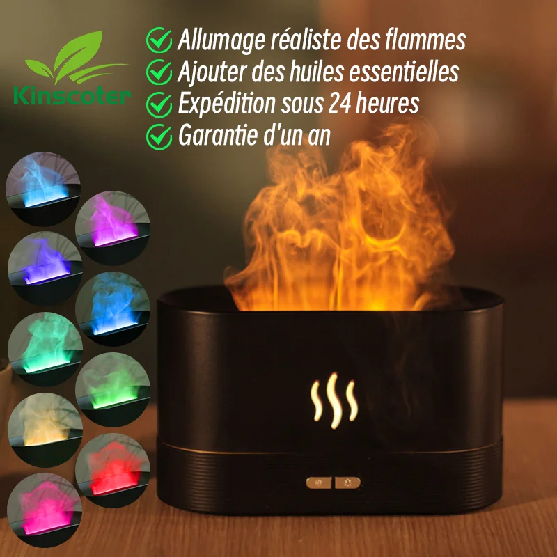 Diffuseur d'Arômes Kinscoter – Humidificateur d'Air, Brume Fraîche, Flamme LED pour Huiles Essentielles